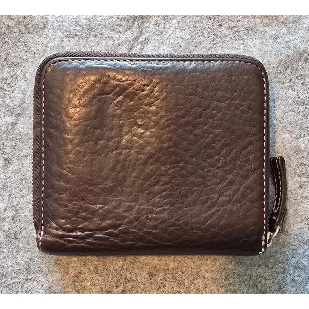Vintage Coach Chelsea Brown Pebbled Leather Zip-Around Wallet pink stitching GUC